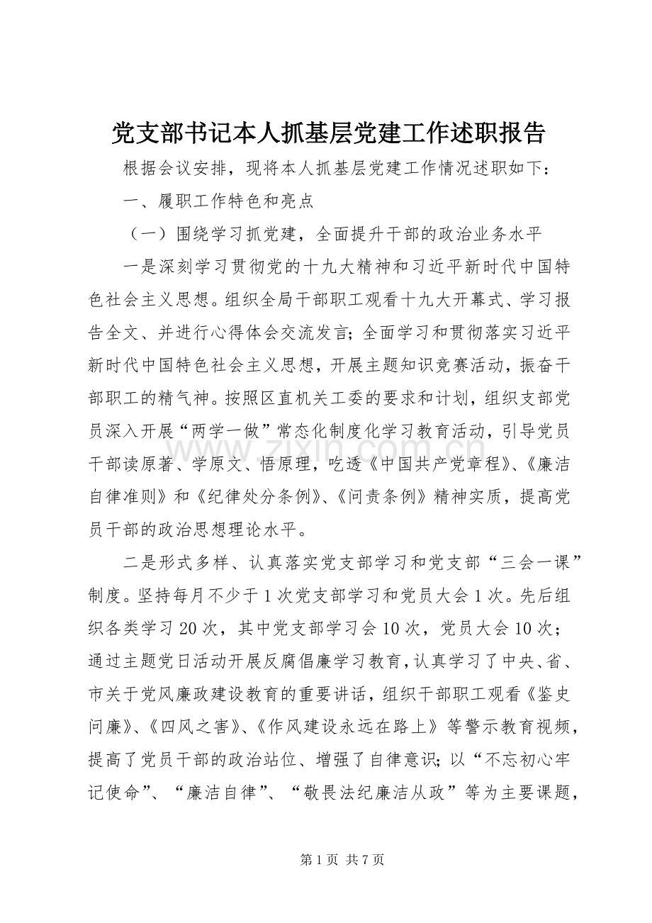 党支部书记本人抓基层党建工作述职报告.docx_第1页