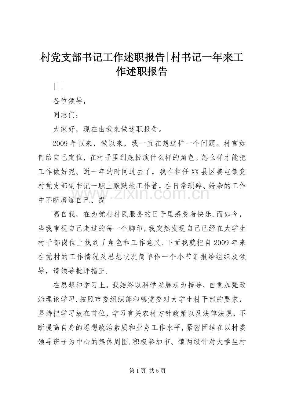 村党支部书记工作述职报告-村书记一年来工作述职报告.docx_第1页