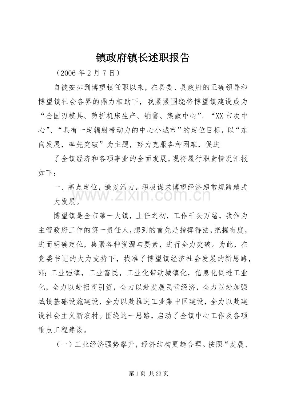 镇政府镇长述职报告.docx_第1页