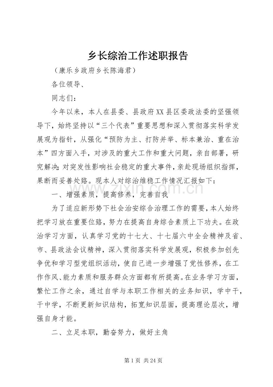 乡长综治工作述职报告.docx_第1页