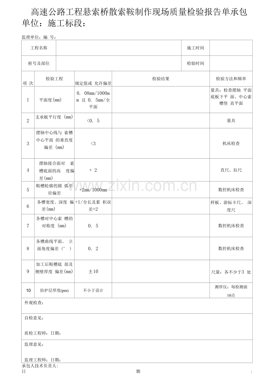 高速公路工程悬索桥散索鞍制作现场质量检验报告单.docx_第1页