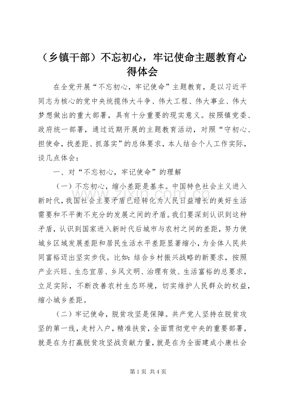 （乡镇干部）不忘初心牢记使命主题教育心得体会.docx_第1页