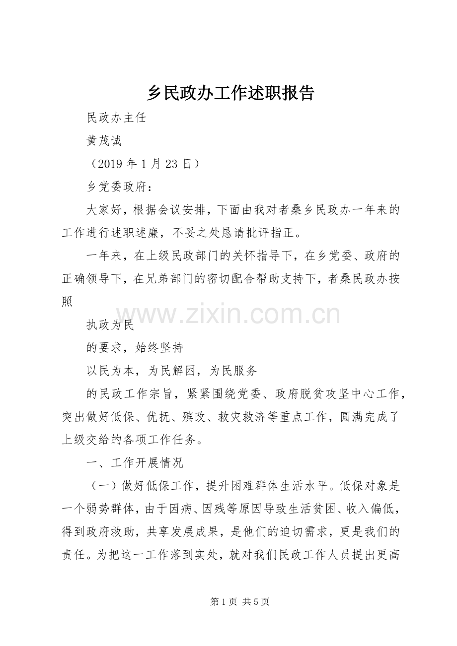 乡民政办工作述职报告.docx_第1页