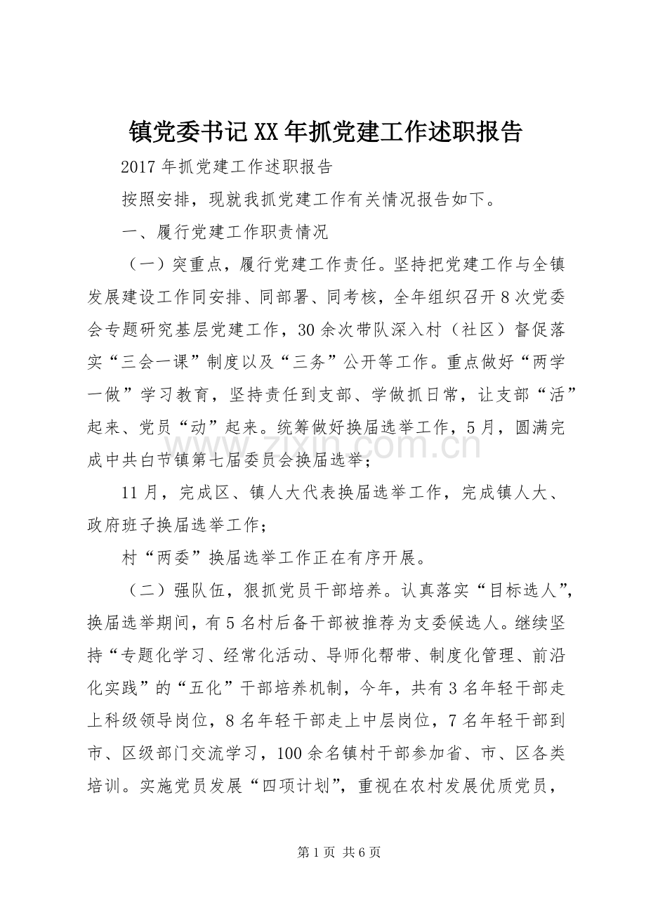 镇党委书记XX年抓党建工作述职报告.docx_第1页