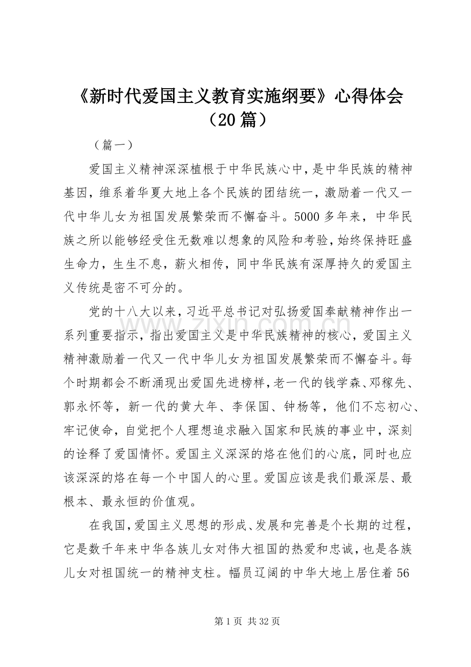 《新时代爱国主义教育实施纲要》心得体会（20篇）.docx_第1页