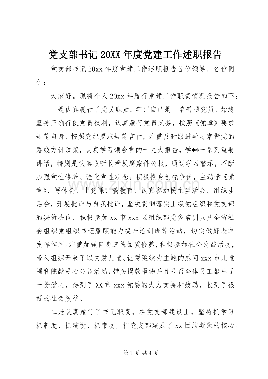 党支部书记20XX年度党建工作述职报告.docx_第1页