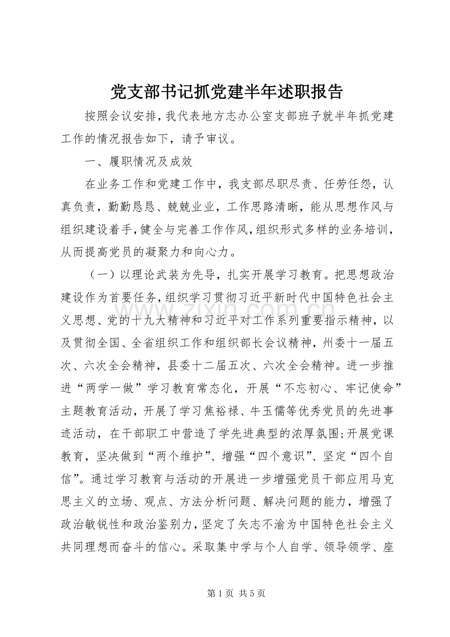 党支部书记抓党建半年述职报告.docx_第1页