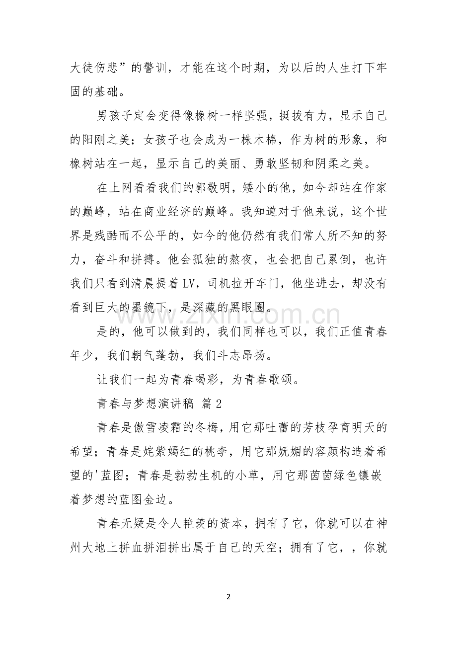 青春与梦想演讲稿合集四篇.docx_第2页