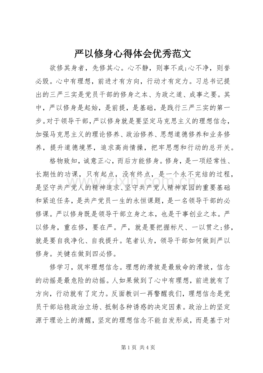 严以修身心得体会优秀范文.docx_第1页