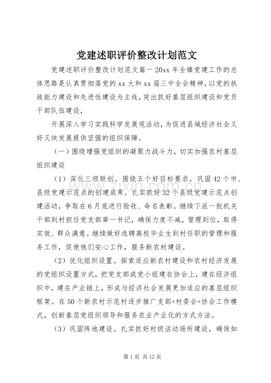 党建述职评价整改计划范文.docx_第1页