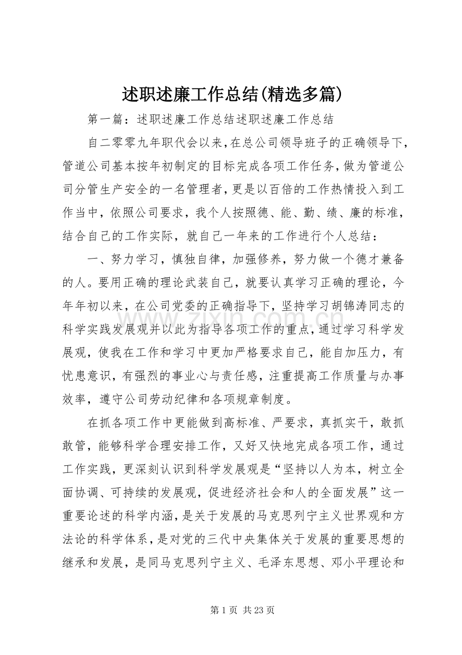 述职述廉工作总结(多篇).docx_第1页