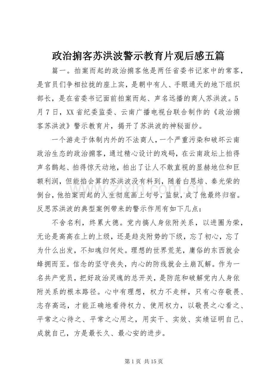 政治掮客苏洪波警示教育片观后感五篇.docx_第1页