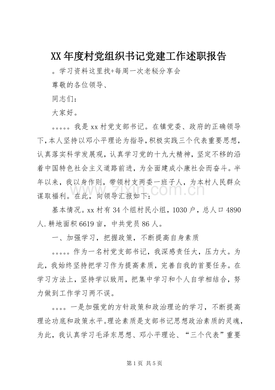 XX年度村党组织书记党建工作述职报告.docx_第1页