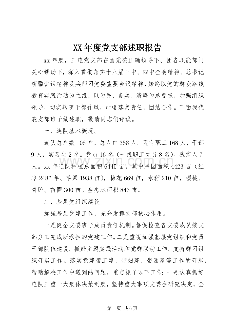 XX年度党支部述职报告.docx_第1页