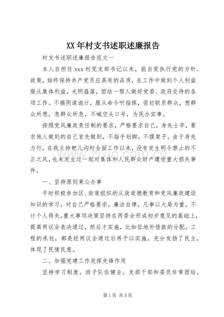 XX年村支书述职述廉报告.docx_第1页