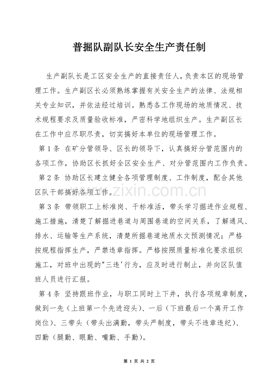 普掘队副队长安全生产责任制.docx_第1页