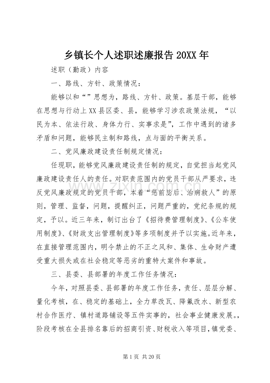 乡镇长个人述职述廉报告20XX年.docx_第1页