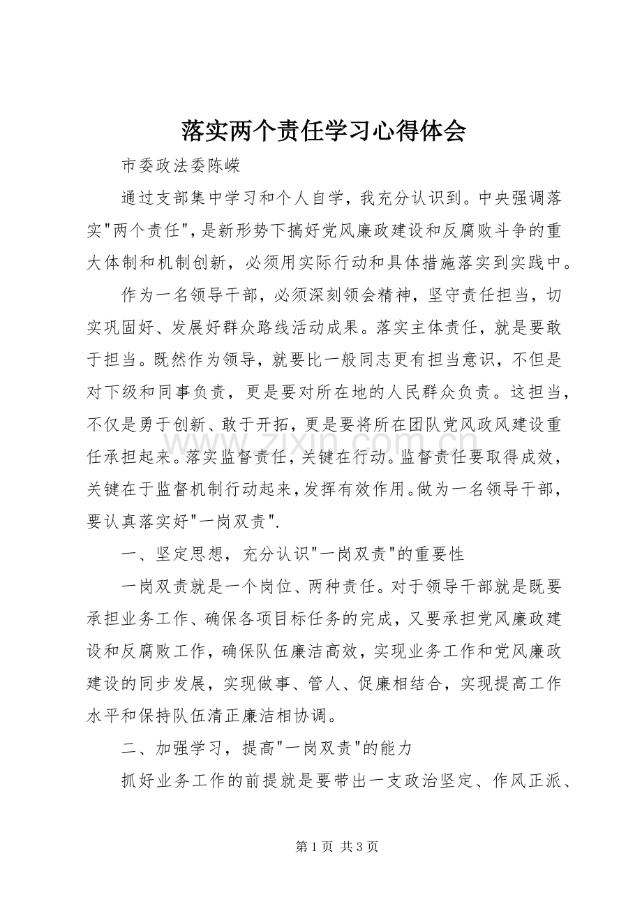 落实两个责任学习心得体会.docx_第1页