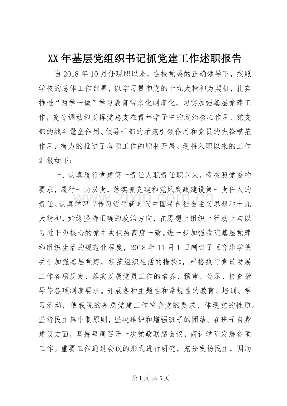 XX年基层党组织书记抓党建工作述职报告.docx_第1页