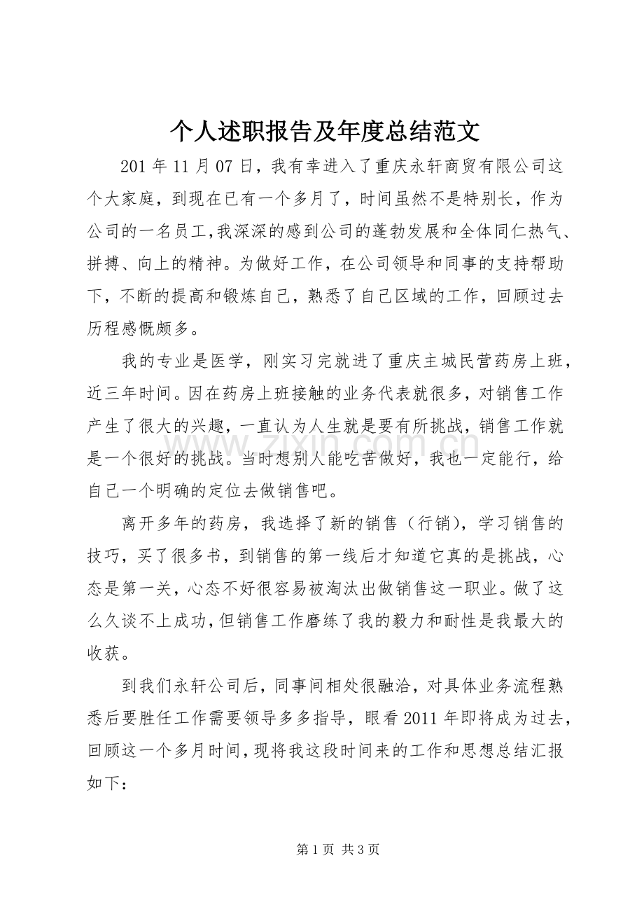 个人述职报告及年度总结范文.docx_第1页