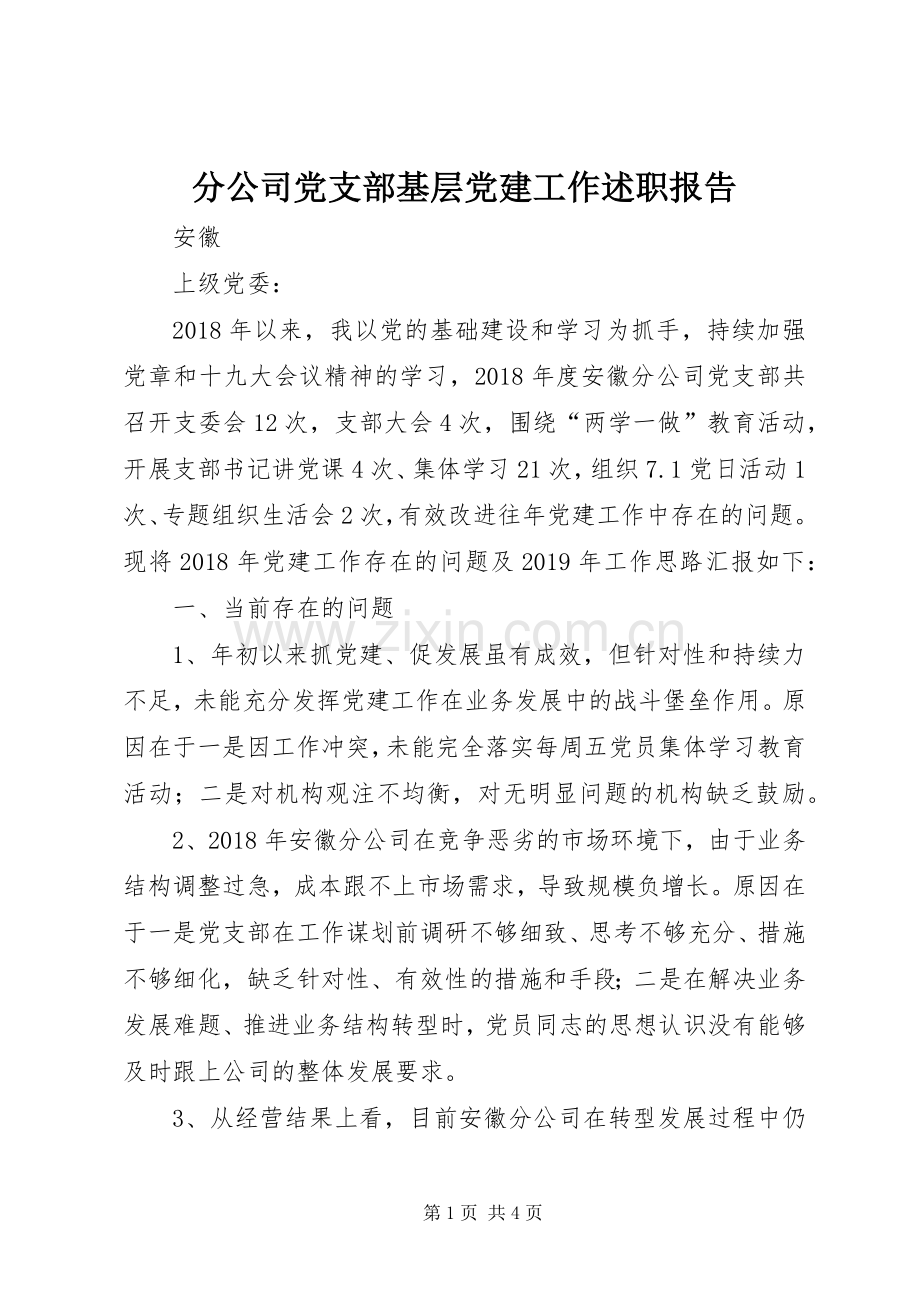 分公司党支部基层党建工作述职报告.docx_第1页