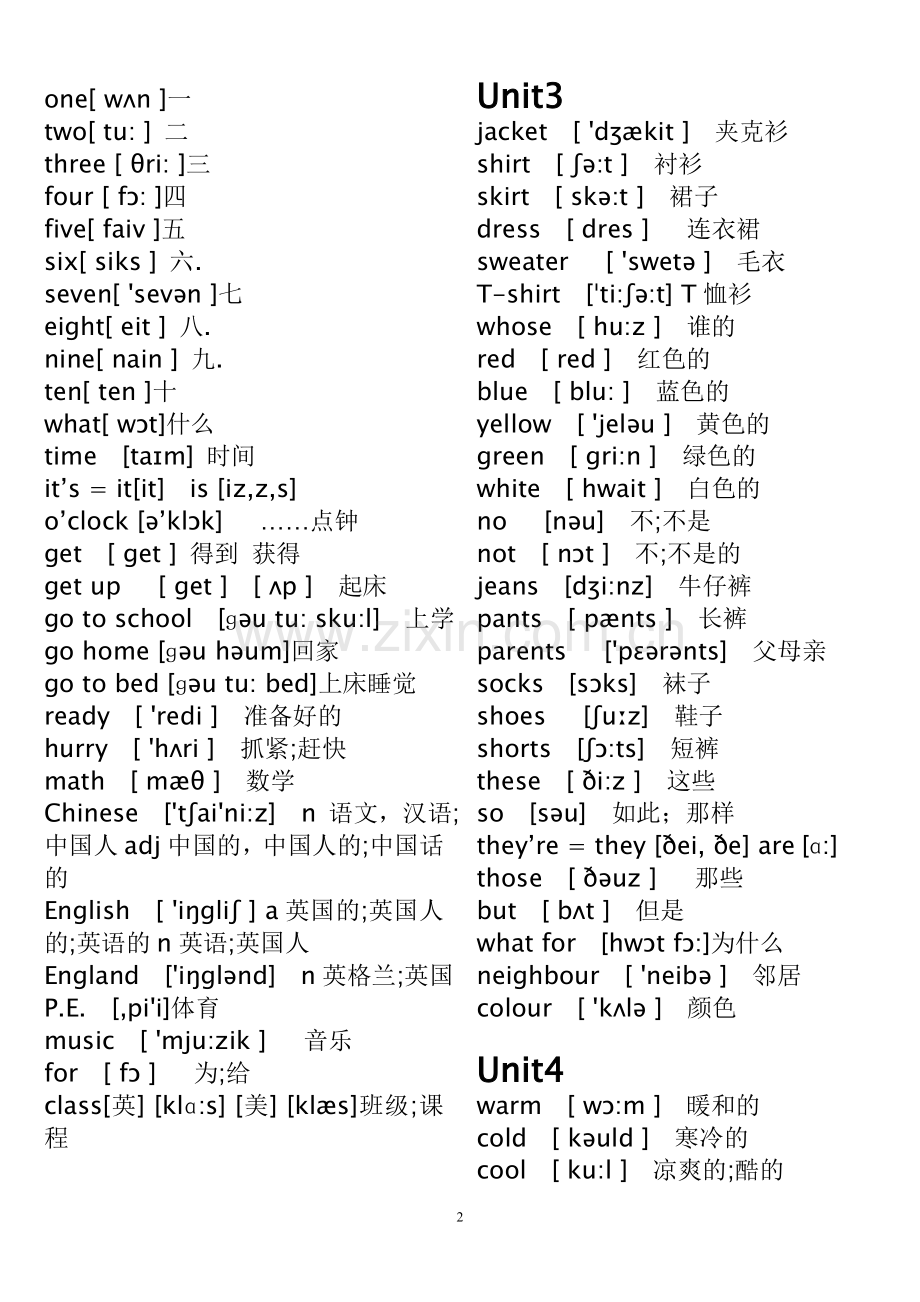 人教版pep小学英语四年级下册单词表(带有音标).doc_第2页