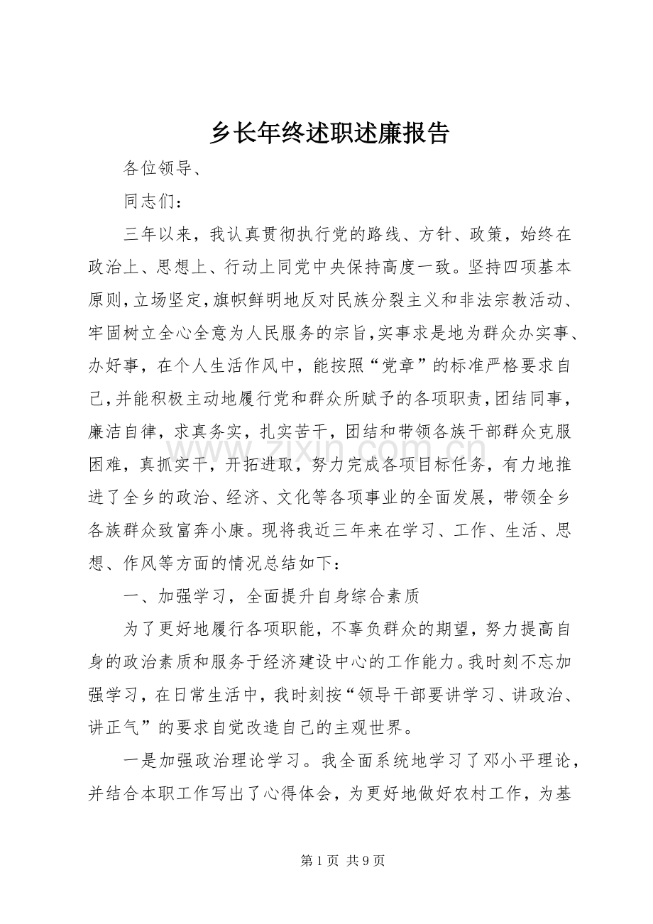 乡长年终述职述廉报告.docx_第1页