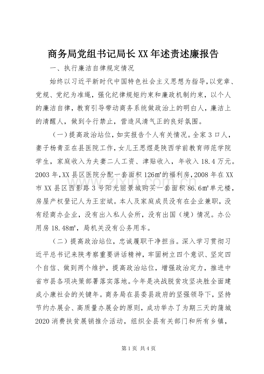 商务局党组书记局长XX年述责述廉报告.docx_第1页