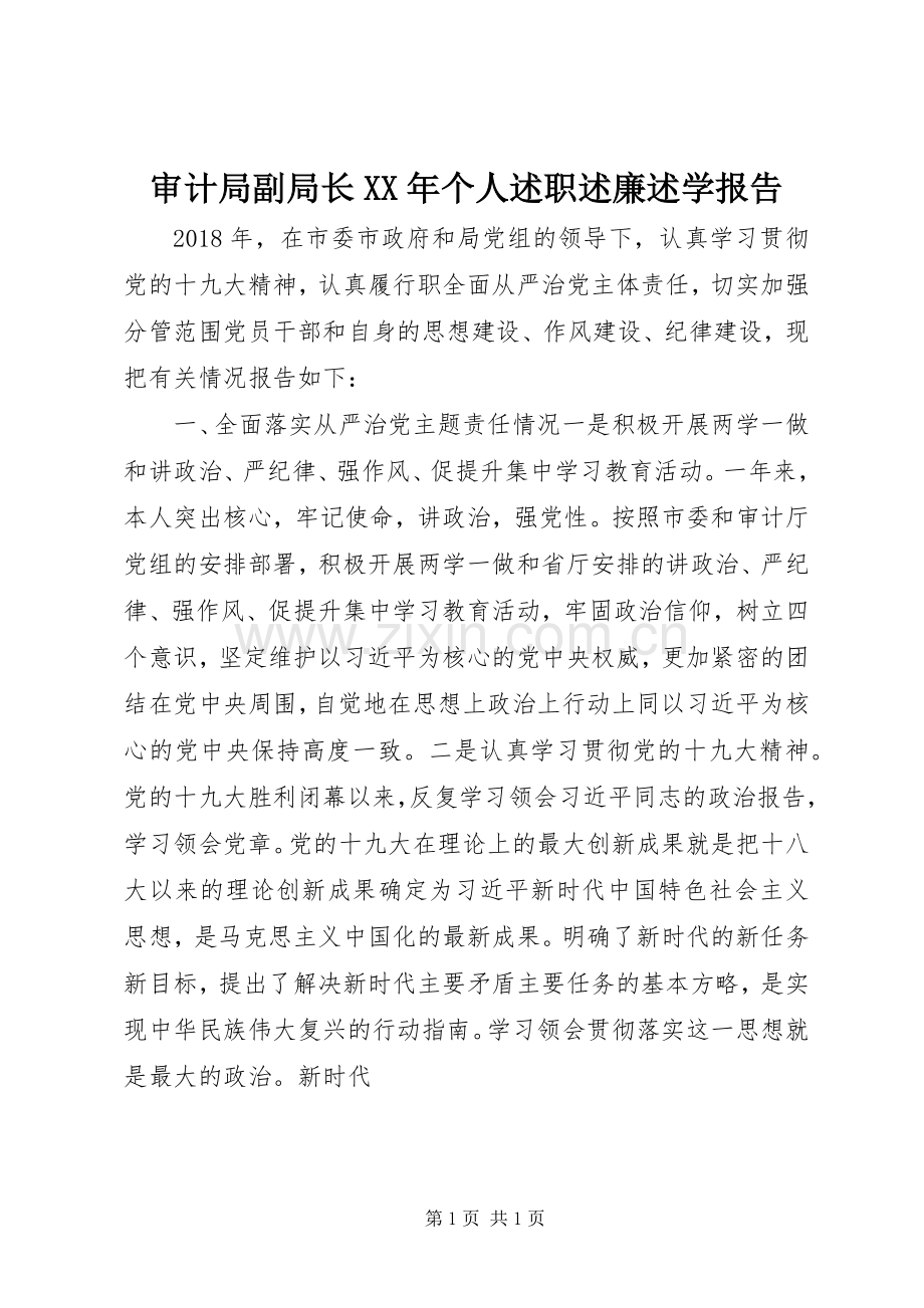 审计局副局长XX年个人述职述廉述学报告.docx_第1页