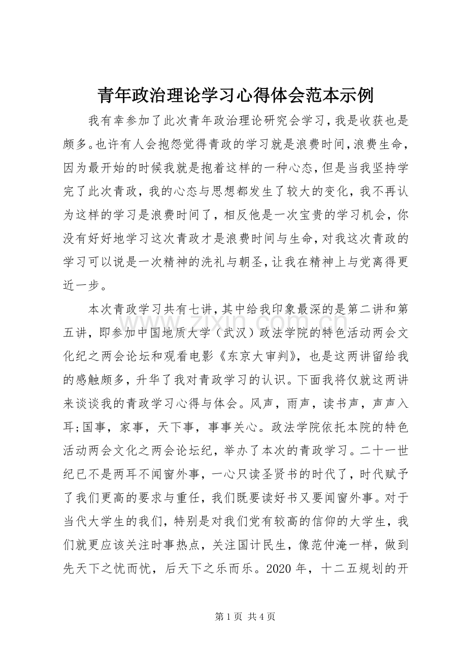 青年政治理论学习心得体会范本示例.docx_第1页