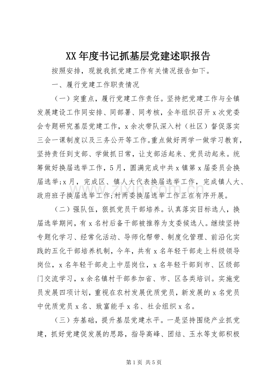 XX年度书记抓基层党建述职报告.docx_第1页