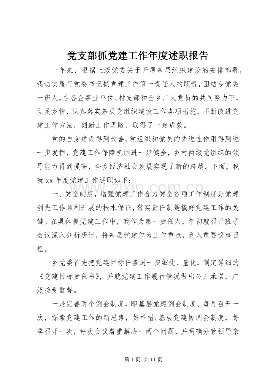 党支部抓党建工作年度述职报告.docx_第1页