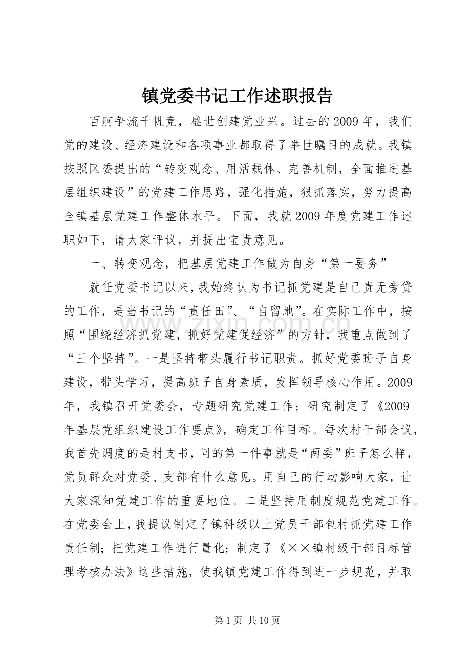 镇党委书记工作述职报告.docx_第1页