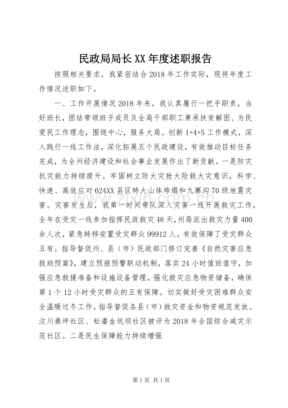 民政局局长XX年度述职报告.docx_第1页