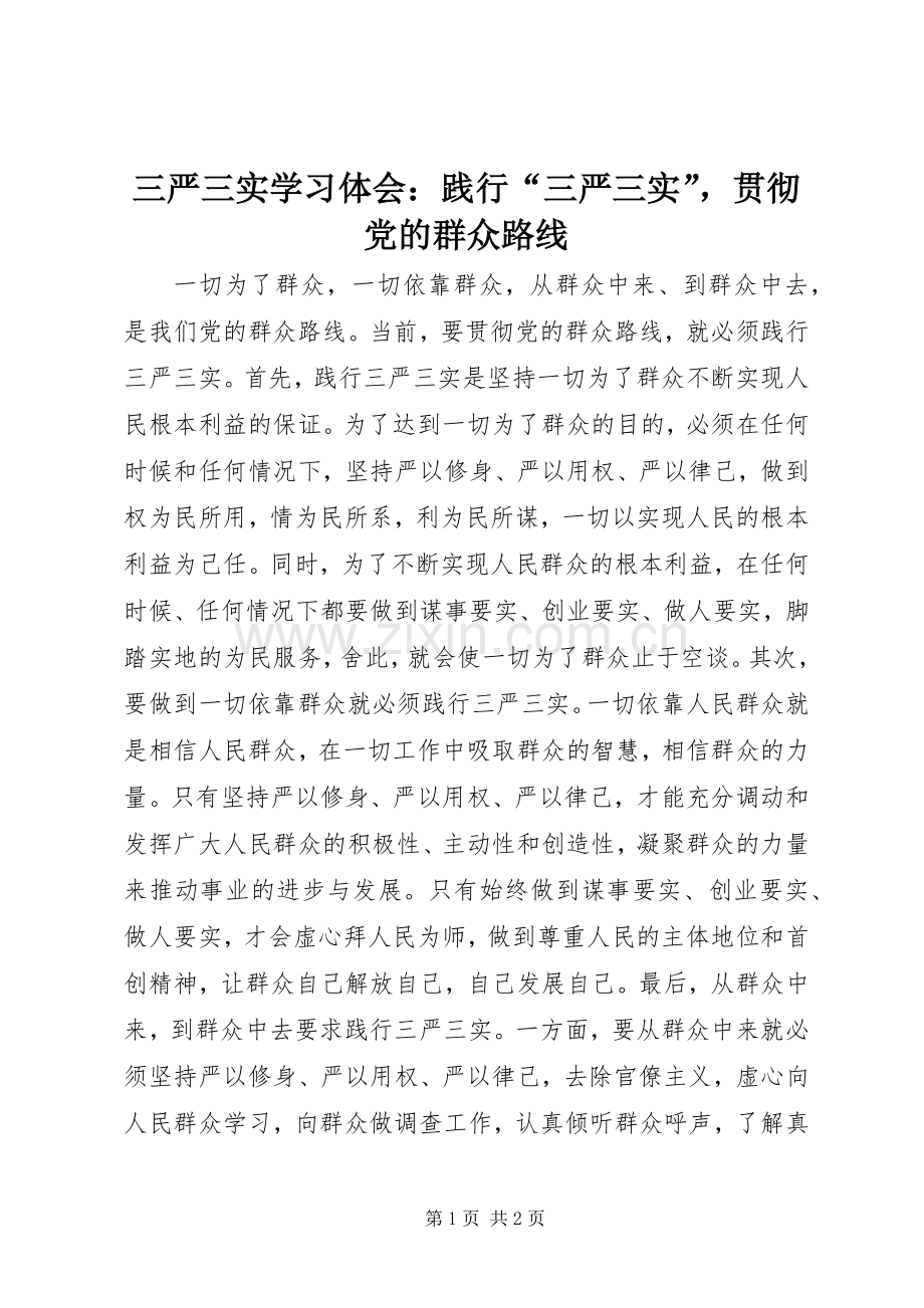 三严三实学习体会：践行“三严三实”贯彻党的群众路线.docx_第1页