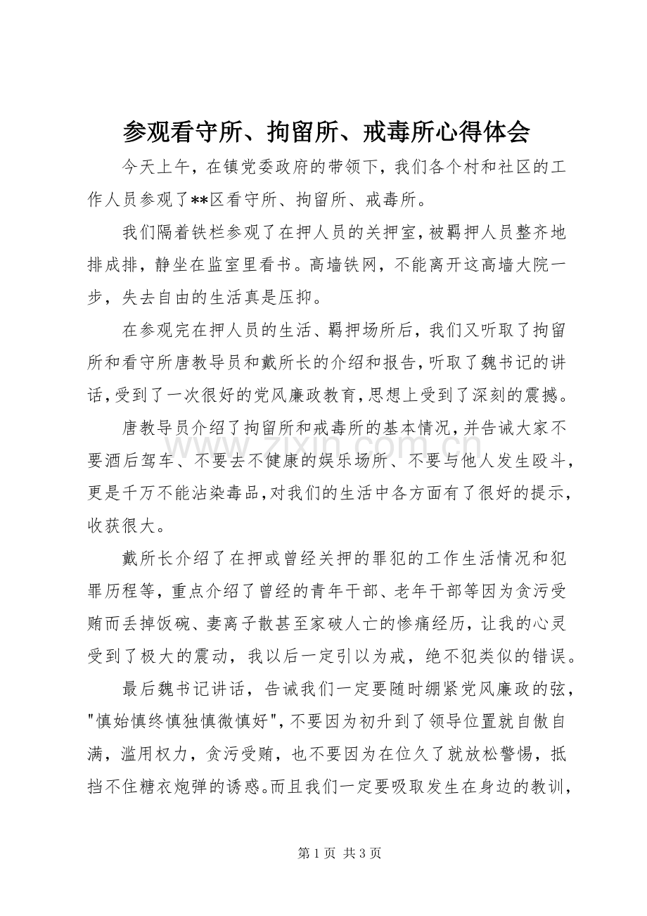 参观看守所、拘留所、戒毒所心得体会.docx_第1页