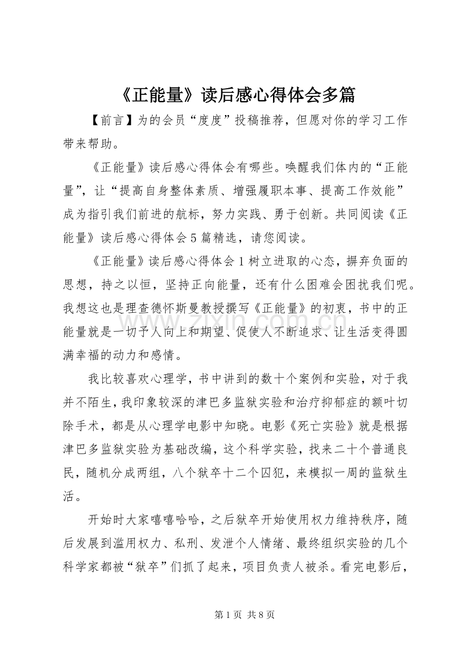 《正能量》读后感心得体会多篇.docx_第1页