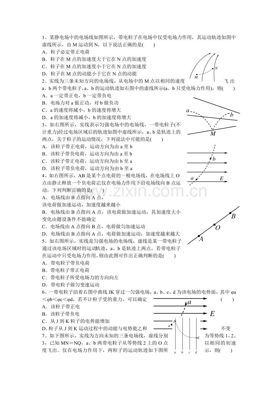 带电粒子在电场中的运动轨迹专题.doc_第1页