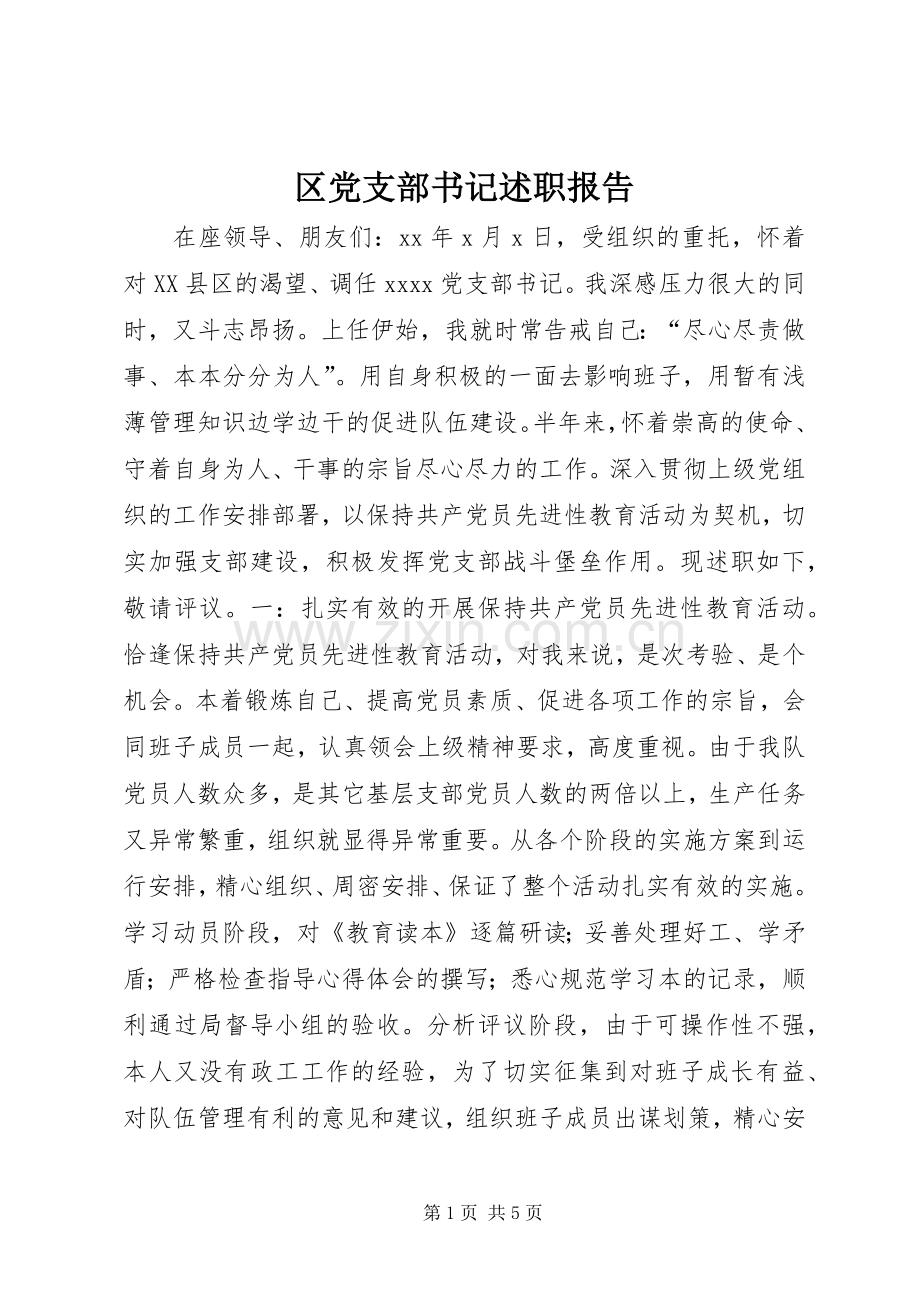 区党支部书记述职报告.docx_第1页