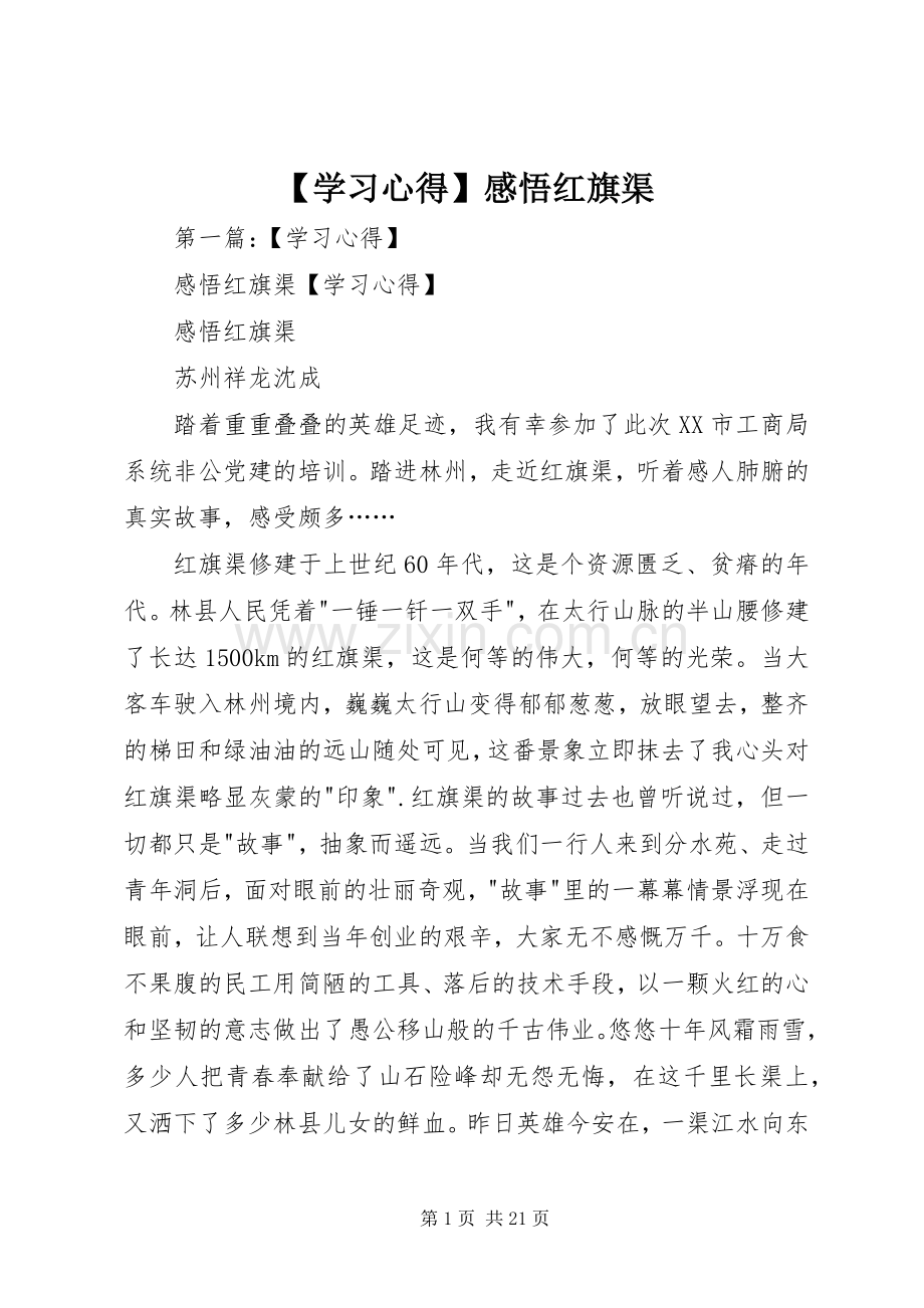 【学习心得】感悟红旗渠.docx_第1页