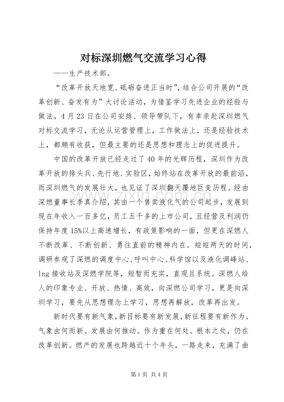 对标深圳燃气交流学习心得.docx_第1页