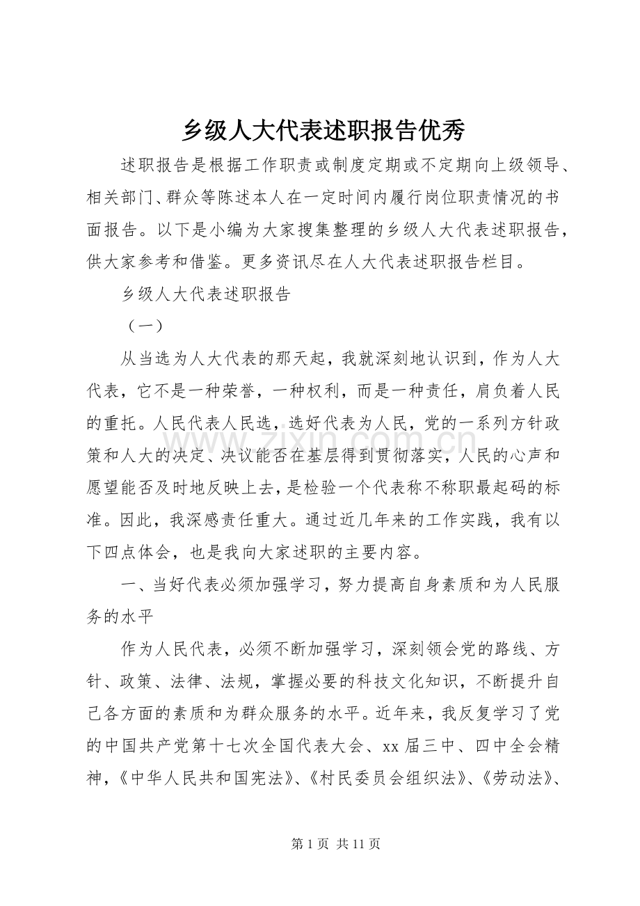 乡级人大代表述职报告优秀.docx_第1页