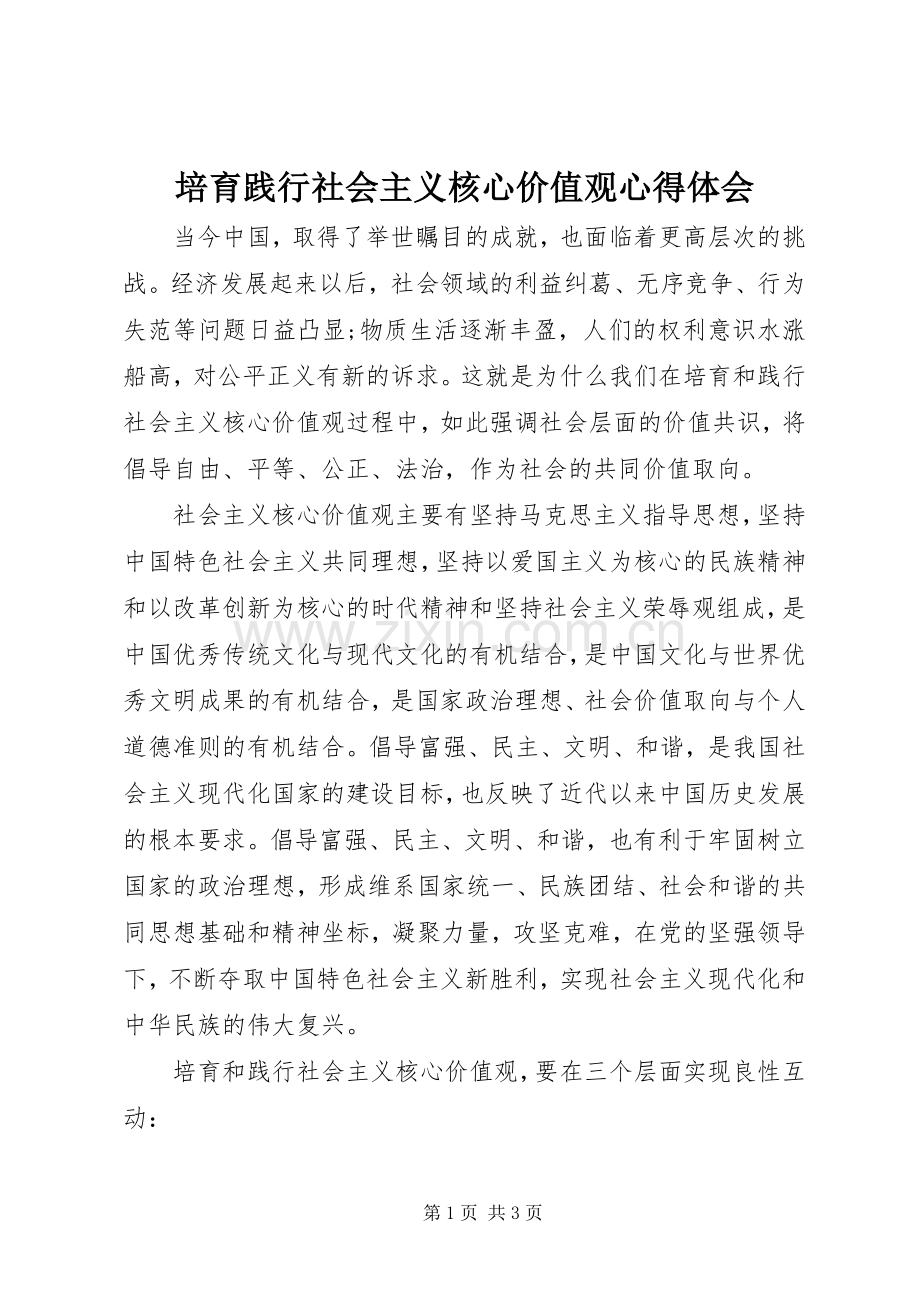 培育践行社会主义核心价值观心得体会.docx_第1页