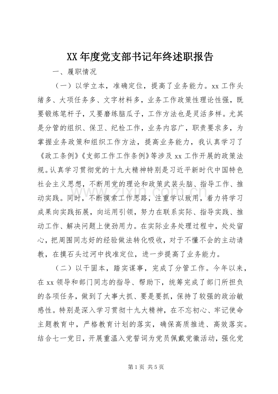 XX年度党支部书记年终述职报告.docx_第1页