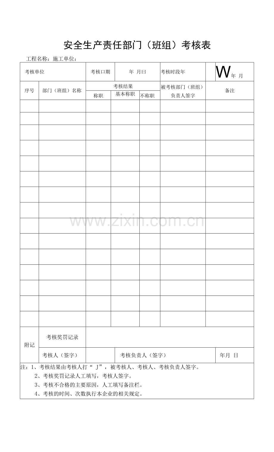 安全生产责任部门(班组)考核表.docx_第1页