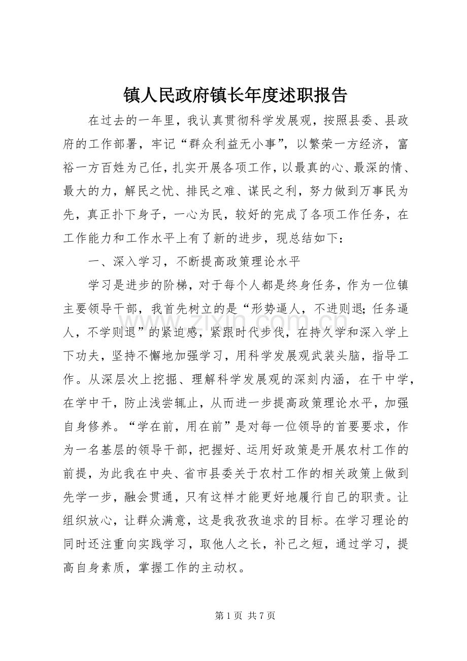 镇人民政府镇长年度述职报告.docx_第1页