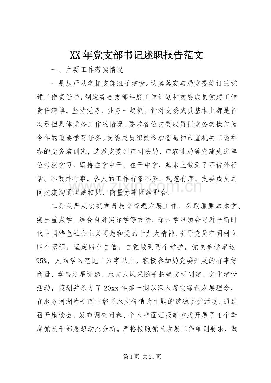 XX年党支部书记述职报告范文.docx_第1页