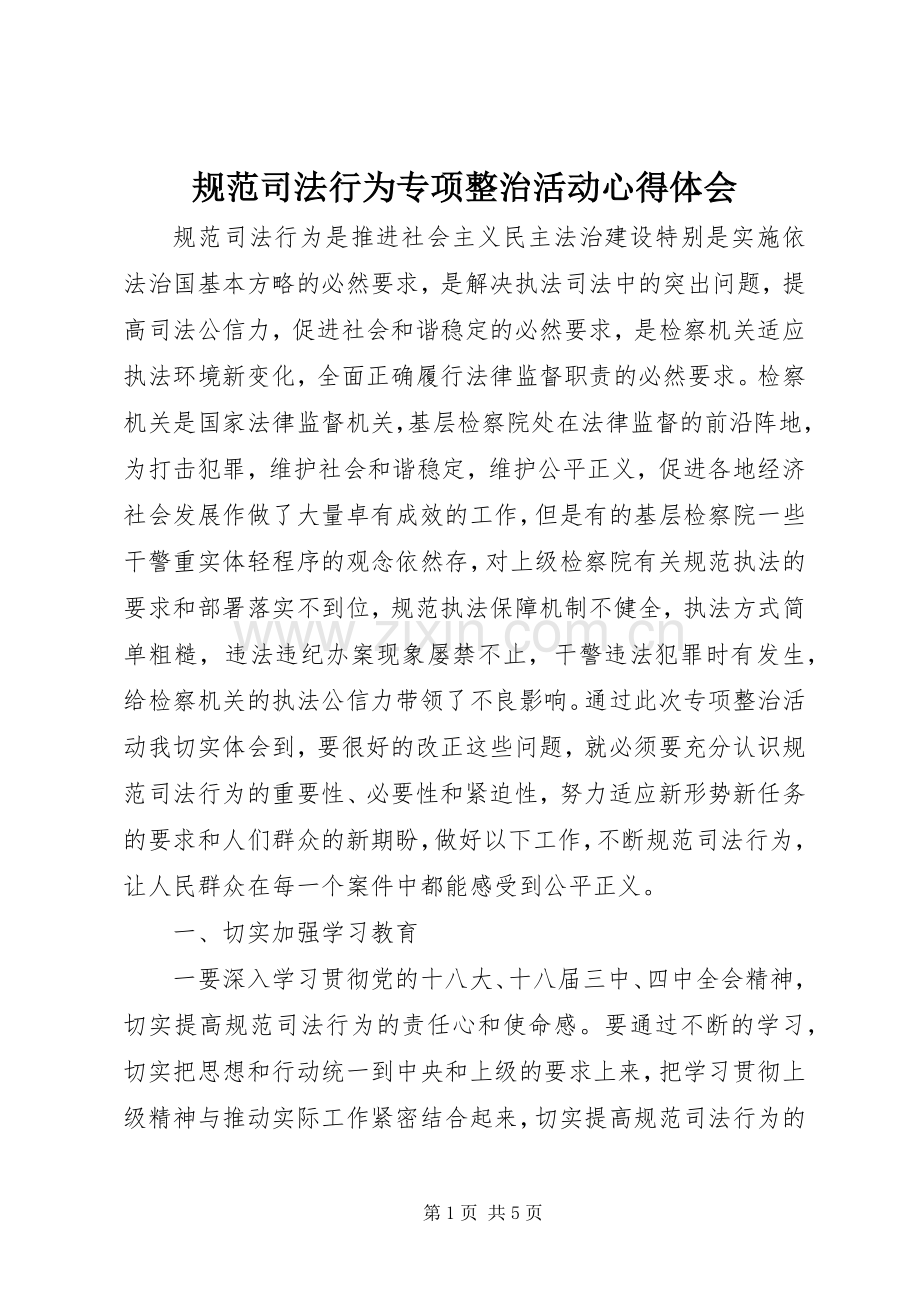 规范司法行为专项整治活动心得体会.docx_第1页