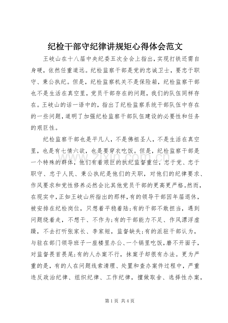 纪检干部守纪律讲规矩心得体会范文.docx_第1页