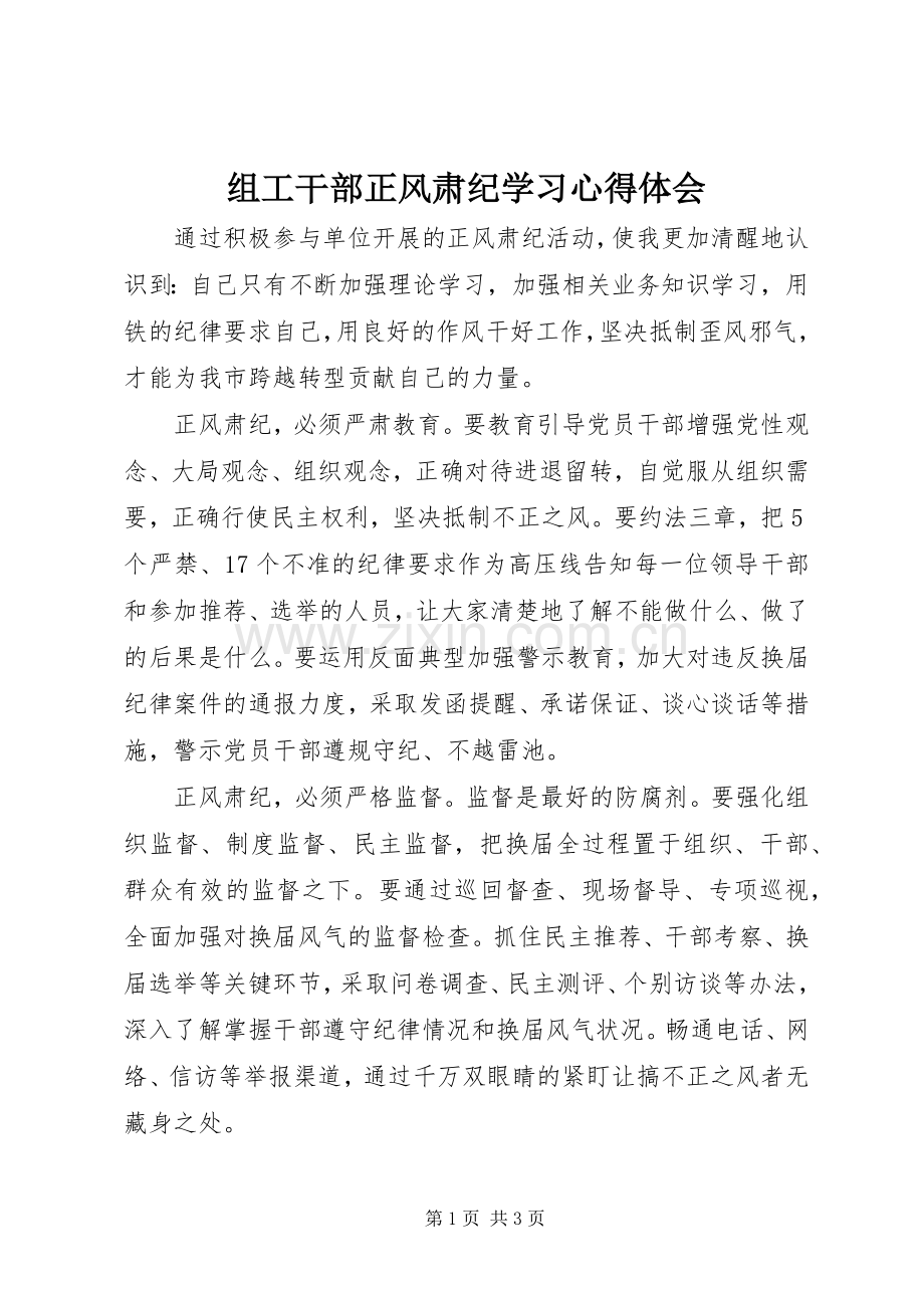 组工干部正风肃纪学习心得体会.docx_第1页